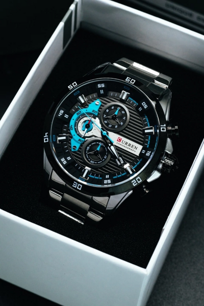 Reloj Curren  Original Hombre Plata-Negro Acero Inoxidable Elegancia Casual